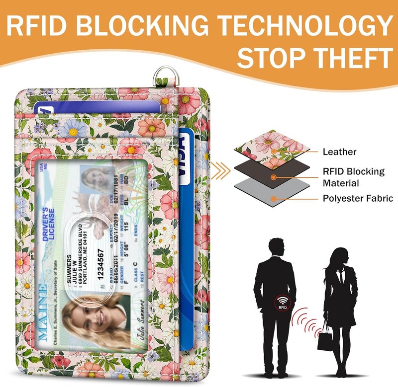 Yonlevres Credit Card Holder Slim Wallet, Floral RFID Wallet Women Front Pocket Small Card Holder, Travel Cute Thin with ID Window PU Leather RFID Blocking Case Organizer Gift Girls Ladies - Image 5